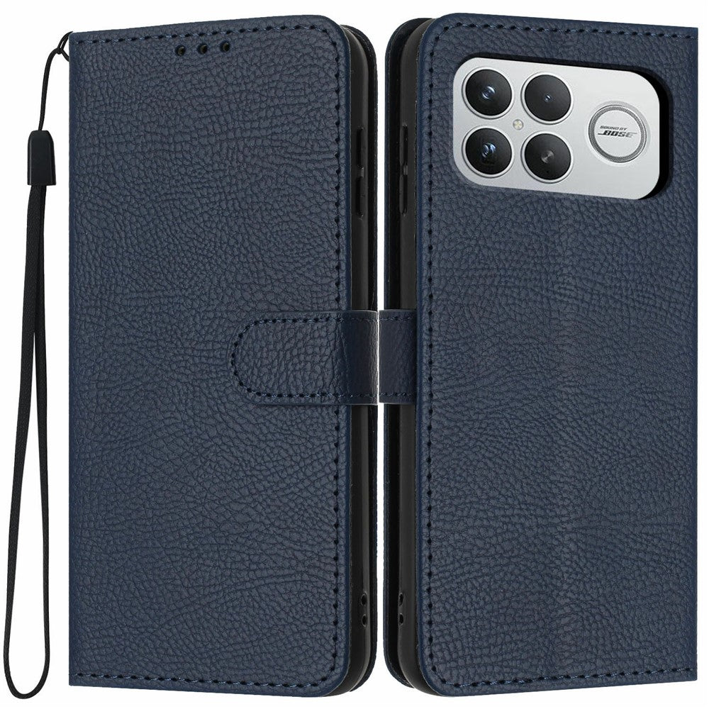 For Xiaomi Poco F8 Ultra 5G / Redmi K90 Pro Max 5G Wallet Case Litchi Texture Leather Flip Cover with Card Slots and Hand Strap