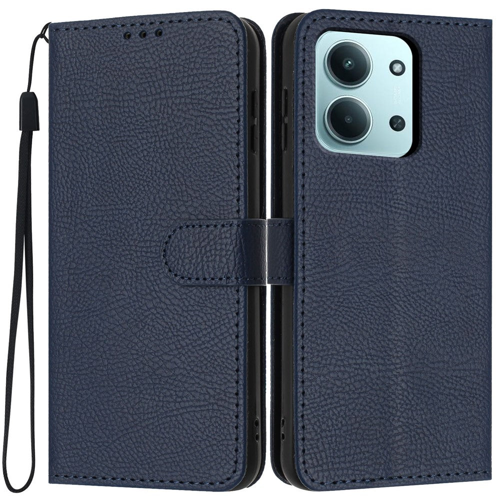 Wallet Case For Xiaomi Redmi 15C 5G (Global) (171mm)  /  4G (Global) (171mm)  /  Poco C85 4G (171mm) Litchi Texture Leather Flip Cover with Card Slots and Hand Strap