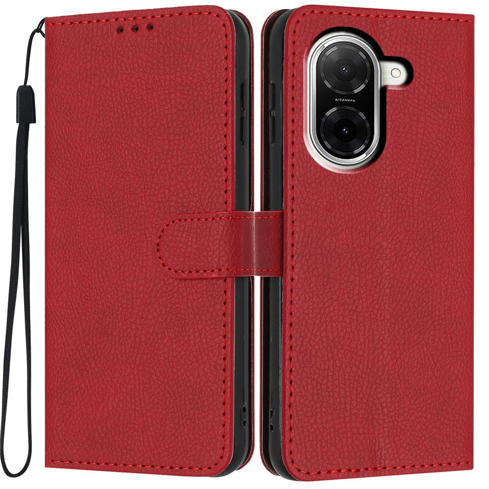 For Xiaomi Redmi A5 NFC (EU) (173.45mm) Wallet Case Litchi Texture Leather Flip Cover with Card Slots and Hand Strap
