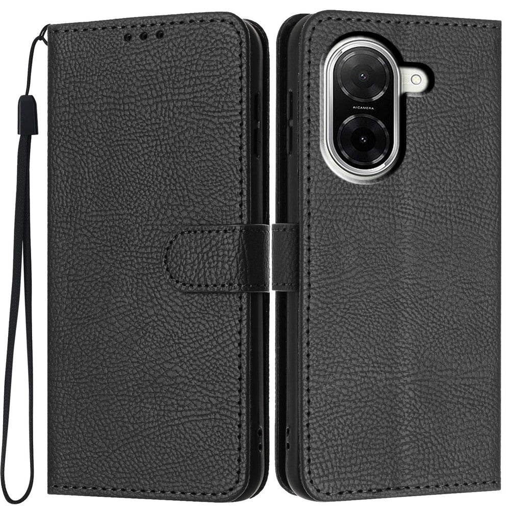 For Xiaomi Redmi A5 NFC (EU) (173.45mm) Wallet Case Litchi Texture Leather Flip Cover with Card Slots and Hand Strap