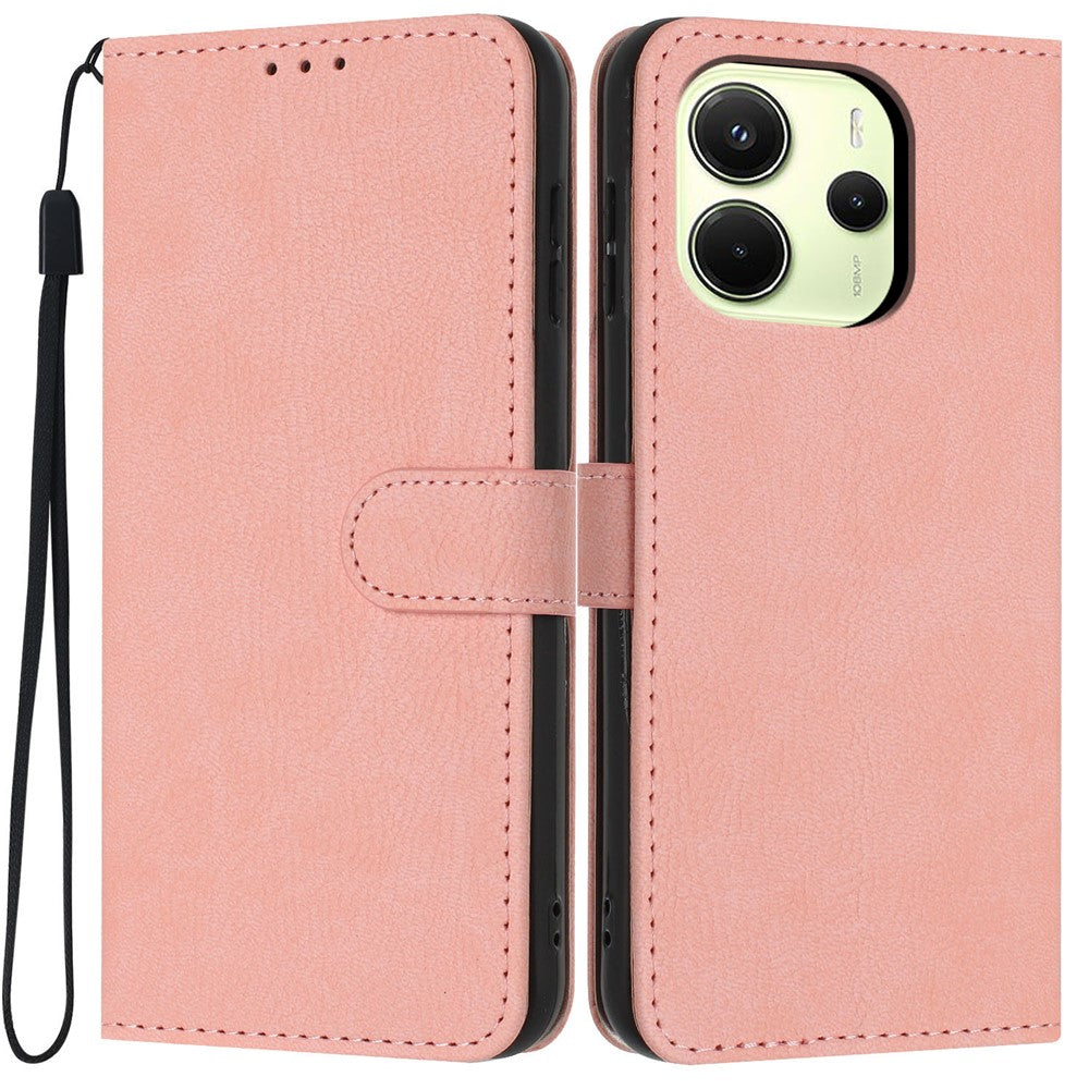 For Xiaomi Redmi Note 14 4G (164.84mm) Wallet Case Litchi Texture Leather Flip Cover with Card Slots and Hand Strap