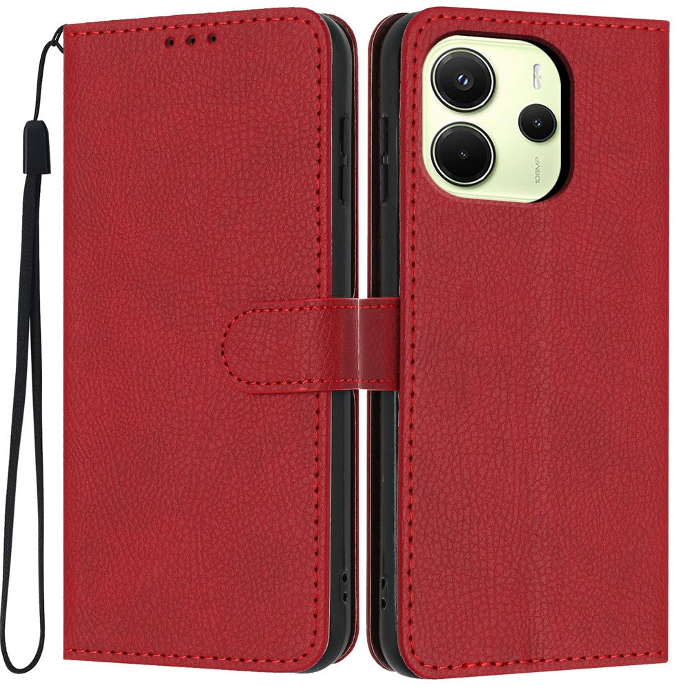 For Xiaomi Redmi Note 14 4G (164.84mm) Wallet Case Litchi Texture Leather Flip Cover with Card Slots and Hand Strap