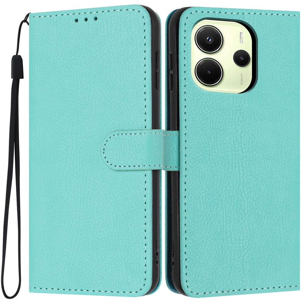 For Xiaomi Redmi Note 14 4G (164.84mm) Wallet Case Litchi Texture Leather Flip Cover with Card Slots and Hand Strap