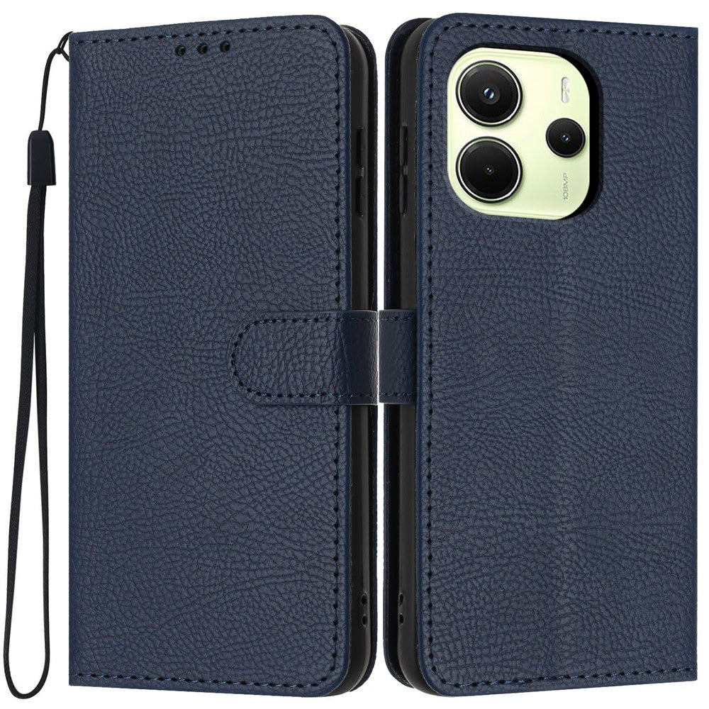 For Xiaomi Redmi Note 14 4G (163.25mm) Wallet Case Litchi Texture Leather Flip Cover with Card Slots and Hand Strap