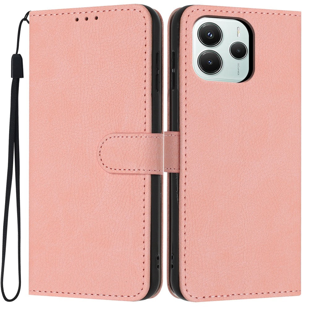 For Xiaomi Redmi Note 14 5G Wallet Case Litchi Texture Leather Flip Cover with Card Slots and Hand Strap