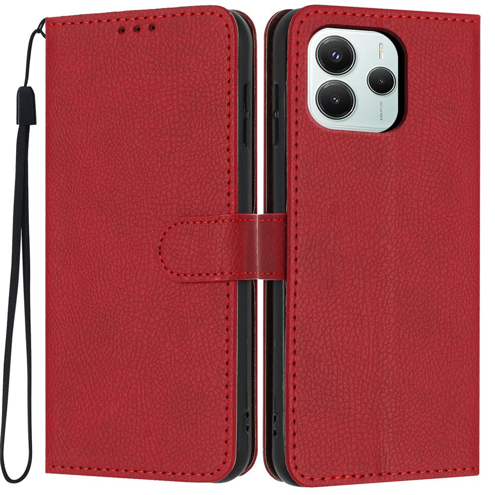 For Xiaomi Redmi Note 14 5G Wallet Case Litchi Texture Leather Flip Cover with Card Slots and Hand Strap