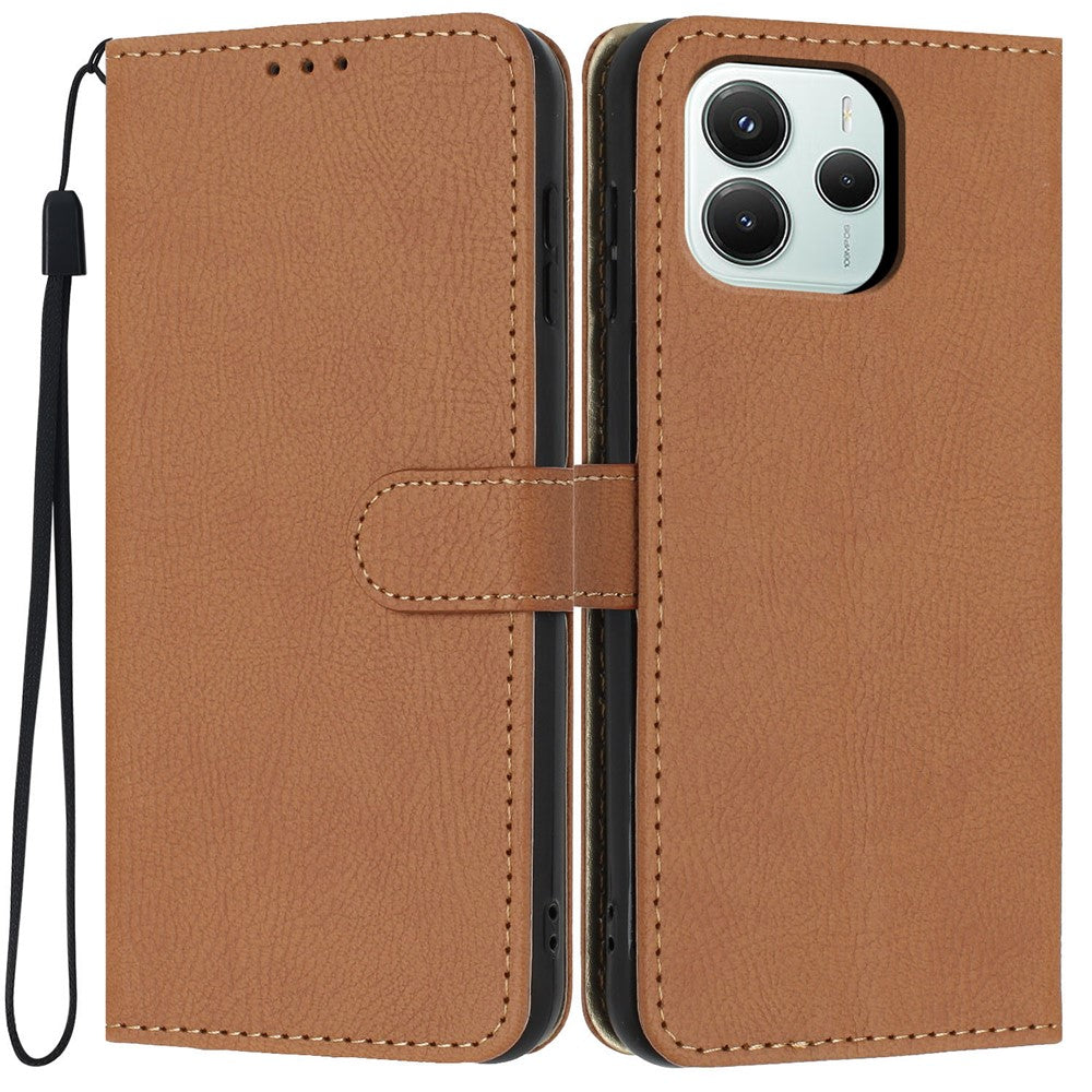 Xiaomi Redmi Note 14 5G Plånboksfodral Litchi Texture Läder Flipfodral med Kortfack och Handrem
