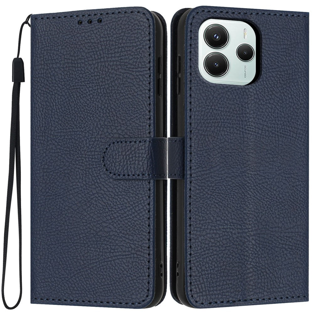Xiaomi Redmi Note 14 5G Plånboksfodral Litchi Texture Läder Flipfodral med Kortfack och Handrem