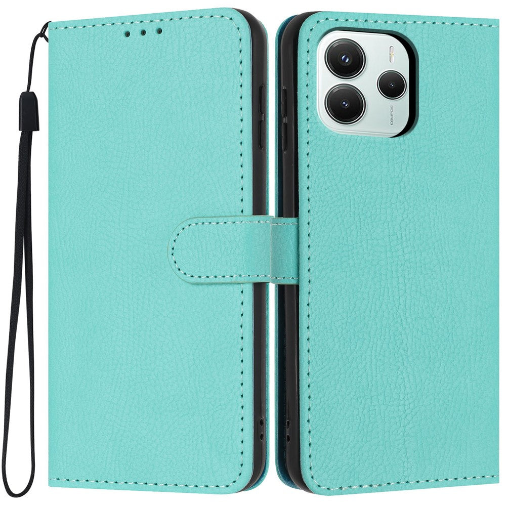 For Xiaomi Redmi Note 14 5G Wallet Case Litchi Texture Leather Flip Cover with Card Slots and Hand Strap