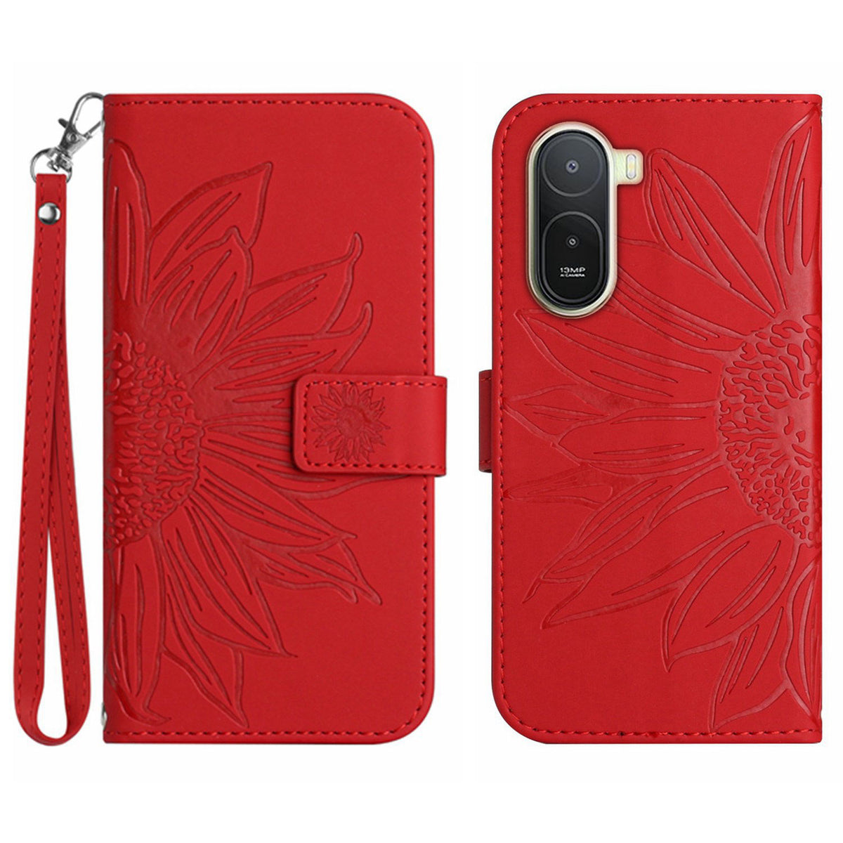For Xiaomi Poco C85x 5G / Redmi A7 Pro 4G (171.56mm) Case Sunflower Imprint Leather Wallet Phone Cover with Wrist Strap