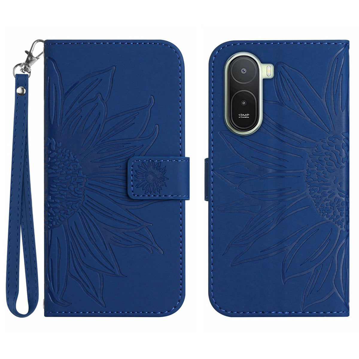 For Xiaomi Poco C85x 5G / Redmi A7 Pro 4G (171.56mm) Case Sunflower Imprint Leather Wallet Phone Cover with Wrist Strap