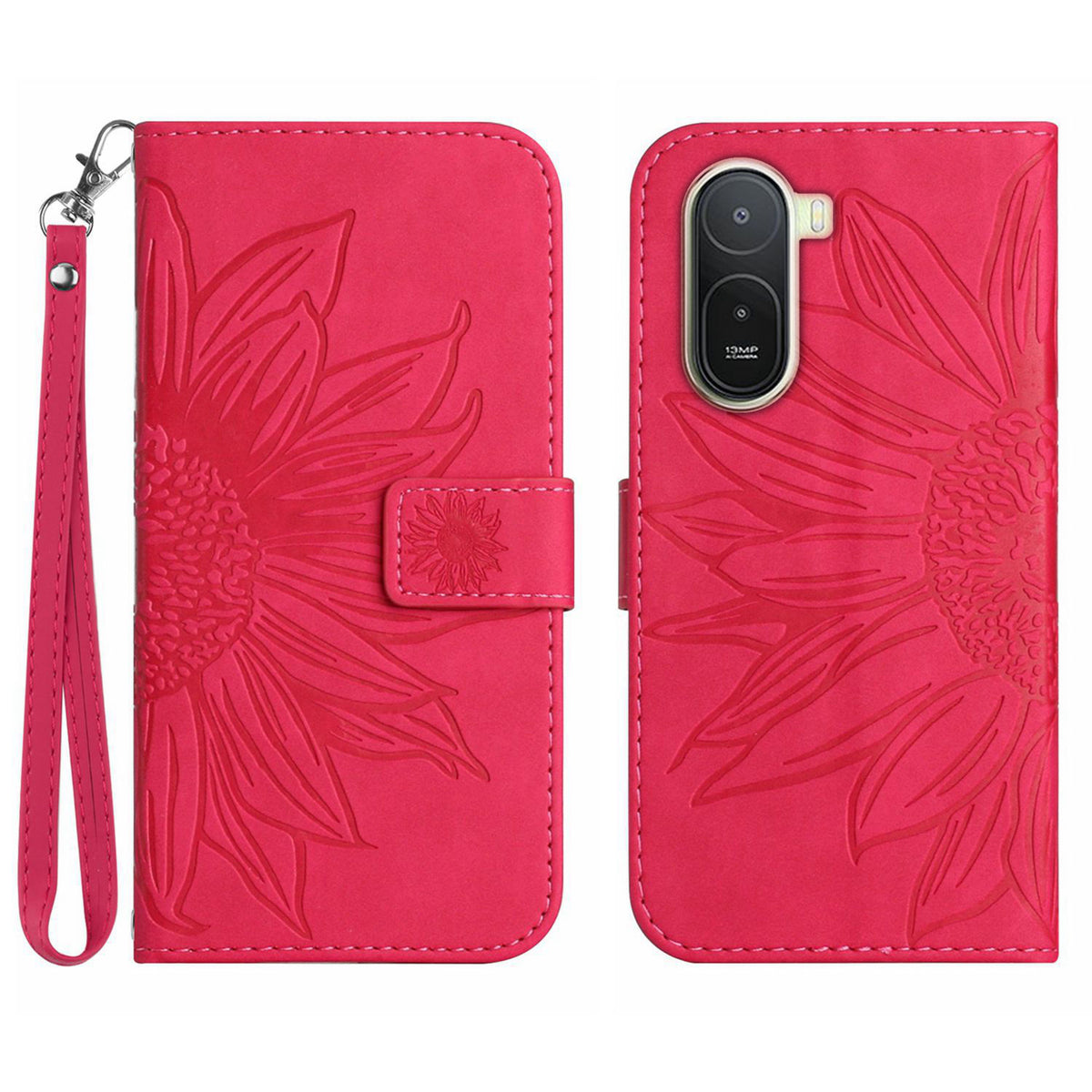 For Xiaomi Poco C85x 5G / Redmi A7 Pro 4G (171.56mm) Case Sunflower Imprint Leather Wallet Phone Cover with Wrist Strap