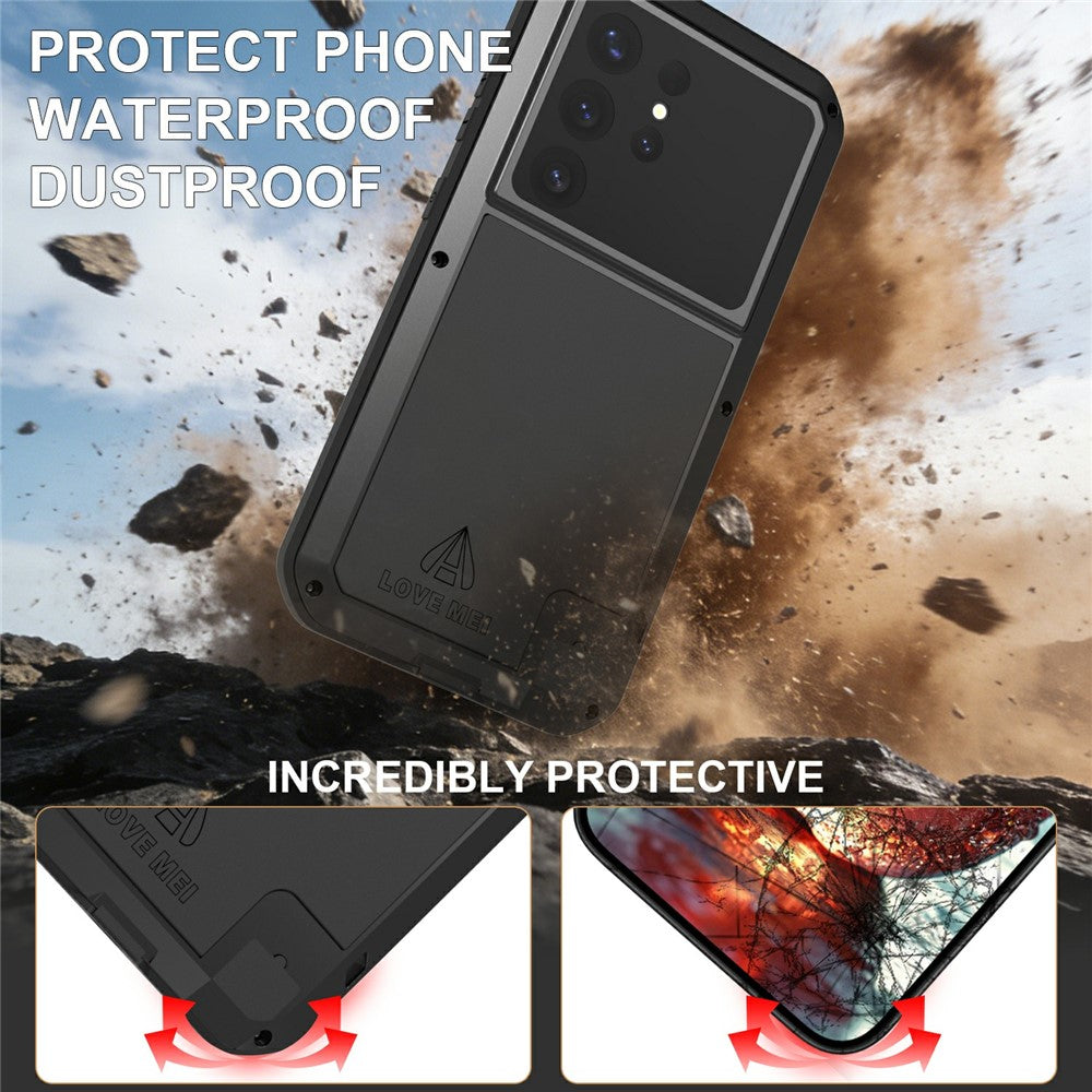 LOVE MEI For Samsung Galaxy S26 Ultra Case Metal + Silicone Full Body Phone Cover with Tempered Glass Film