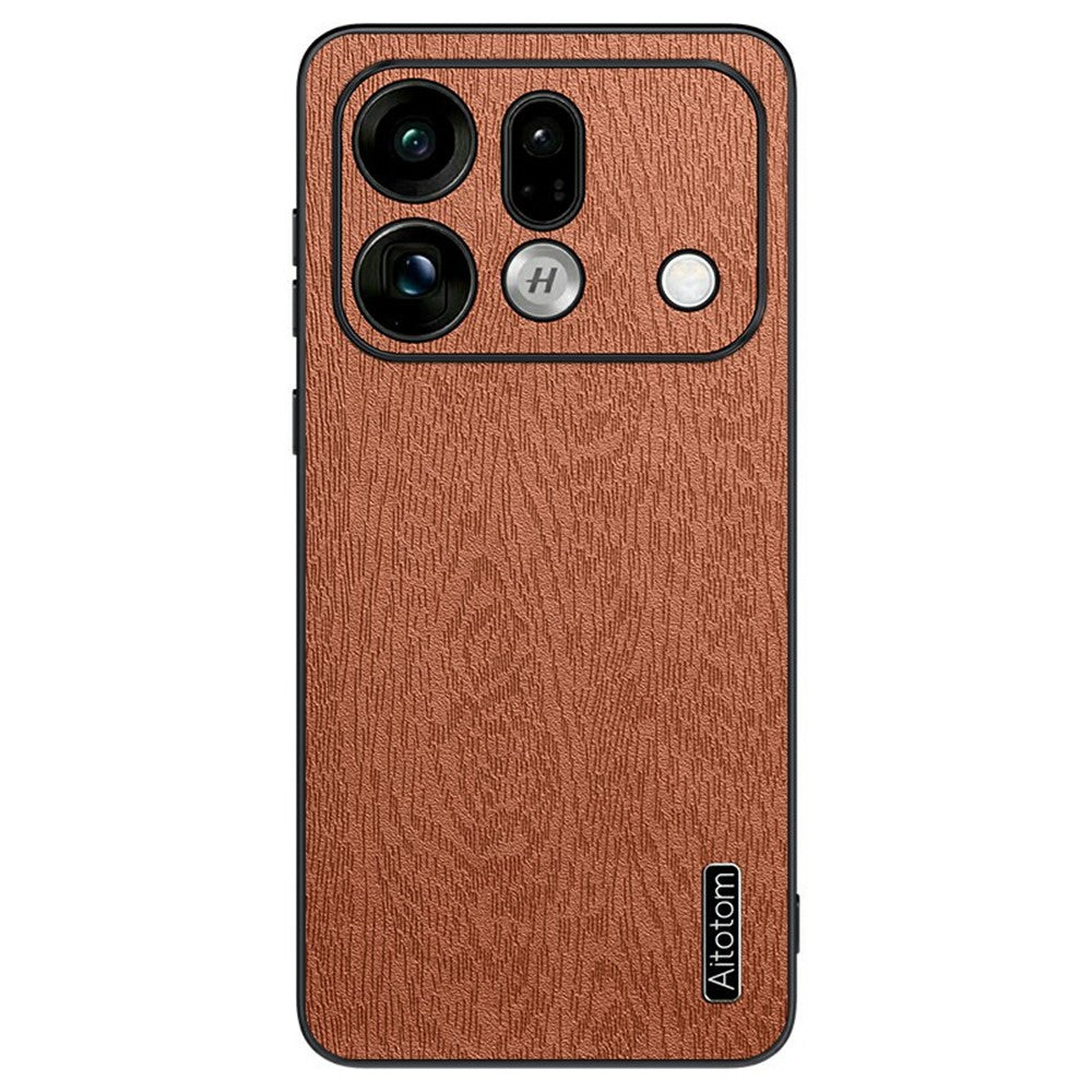 For Oppo Find X9s Pro 5G Case Wood Texture PU Leather Coated PC TPU Phone Cover