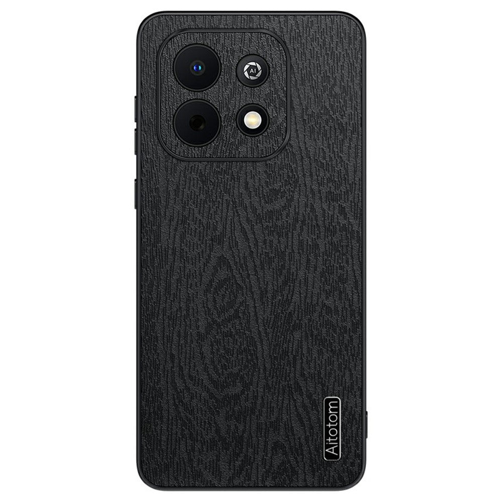 For Huawei Enjoy 90 Plus Case Wood Texture PU Leather Coated PC TPU Phone Cover