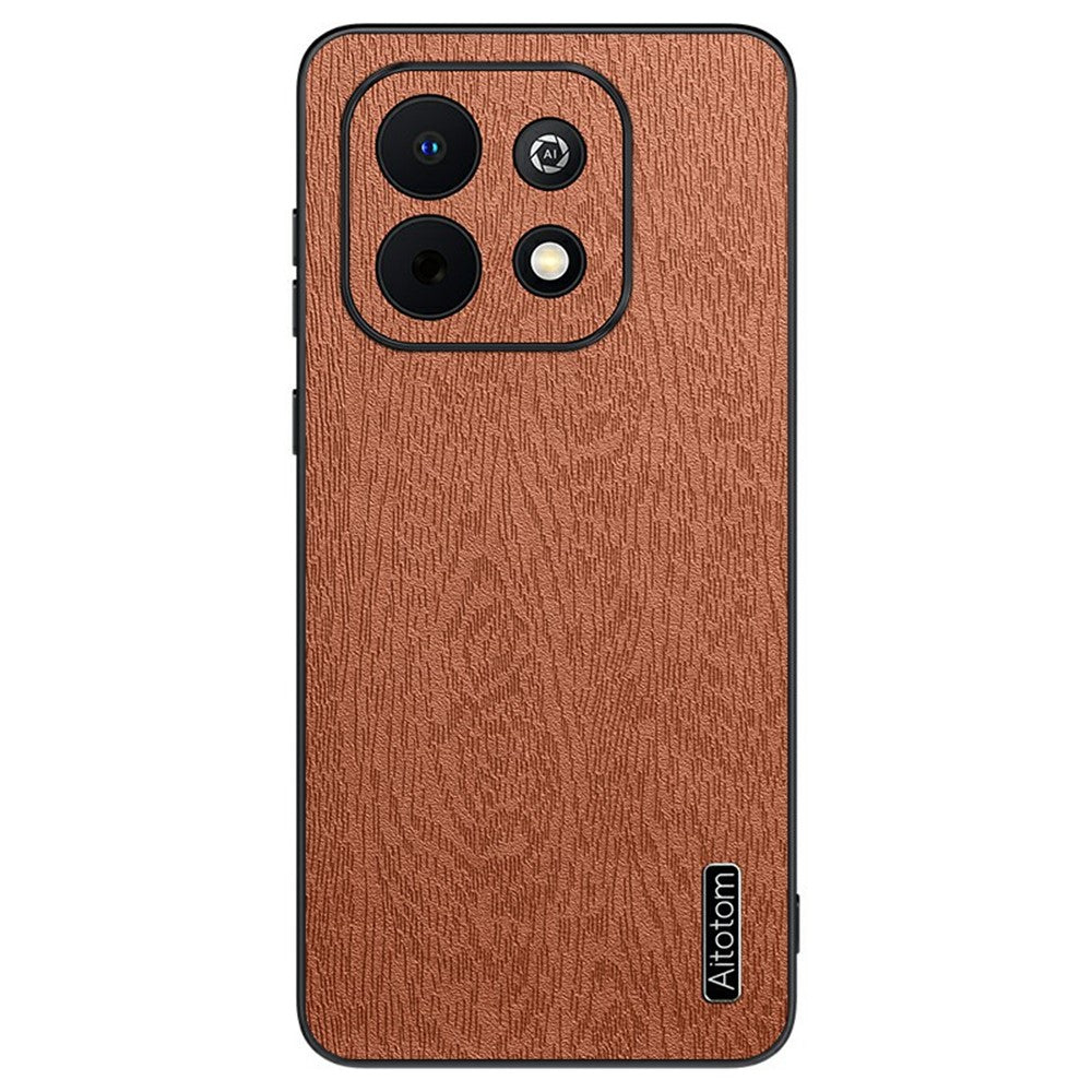 For Huawei Enjoy 90 Plus Case Wood Texture PU Leather Coated PC TPU Phone Cover