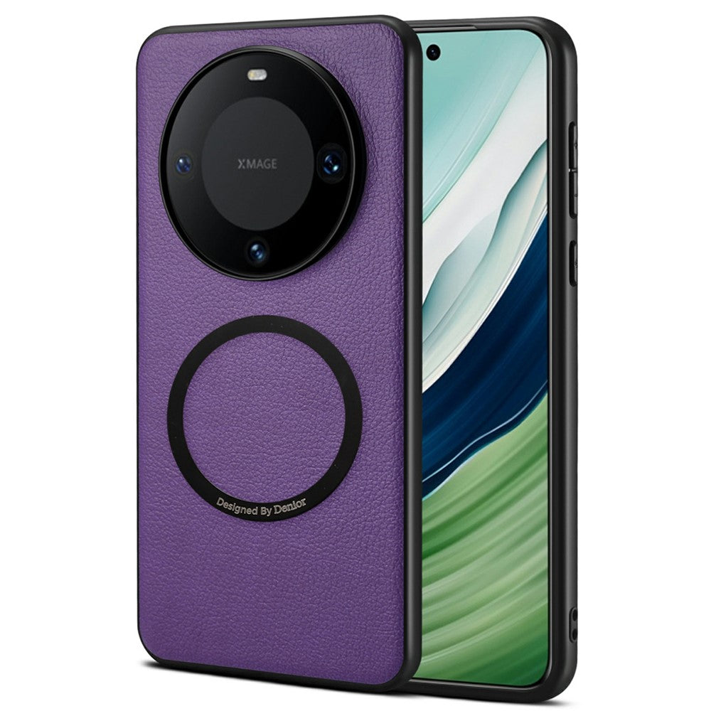 DENIOR A08+1 For Huawei Mate 60 Magnetic Case Calf Texture Leather +  PC +  TPU Phone Cover