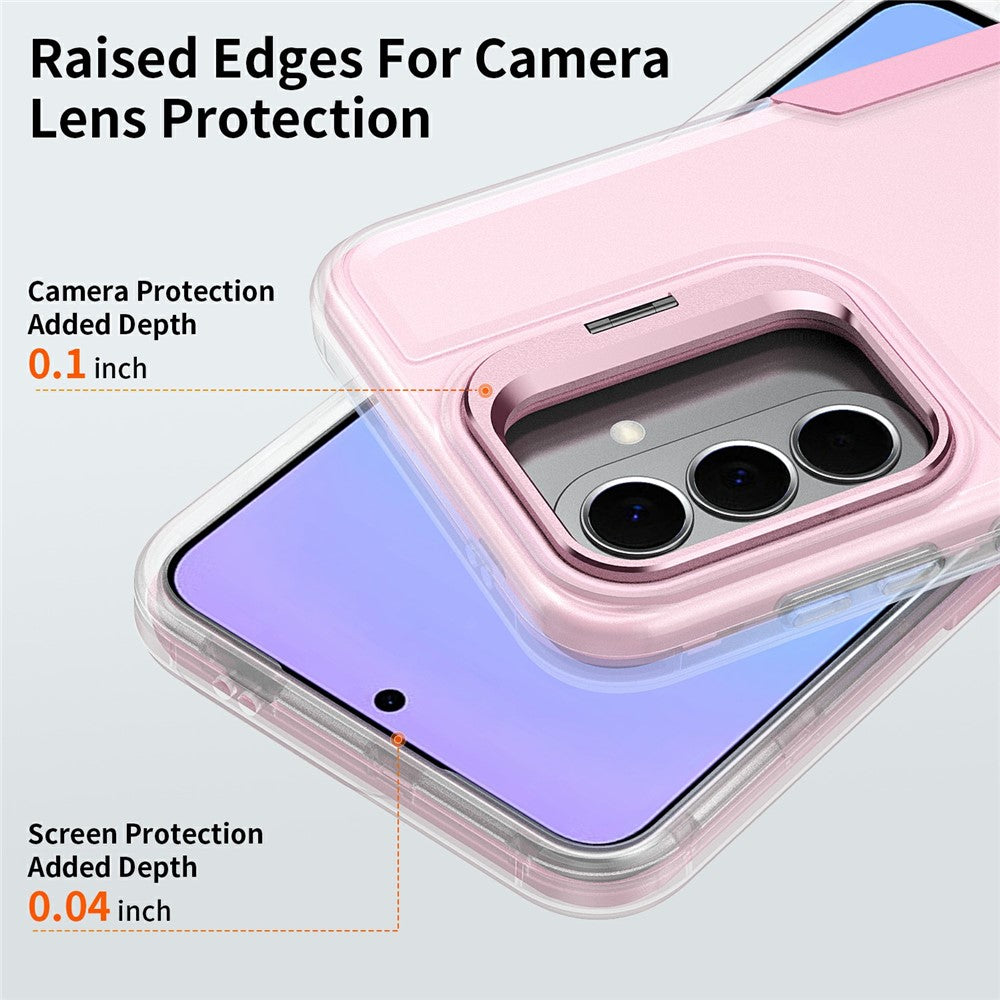 Samsung Galaxy A18 4G / A18 5G / A17 4G / A17 5G / A26 5G / A16 4G / A16 5G-cover, TPU + PC-hybridmobilcover med linseramme i legering, støtte