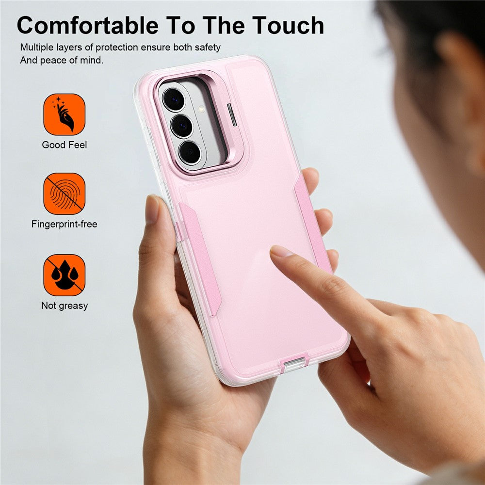Samsung Galaxy A18 4G / A18 5G / A17 4G / A17 5G / A26 5G / A16 4G / A16 5G-cover, TPU + PC-hybridmobilcover med linseramme i legering, støtte