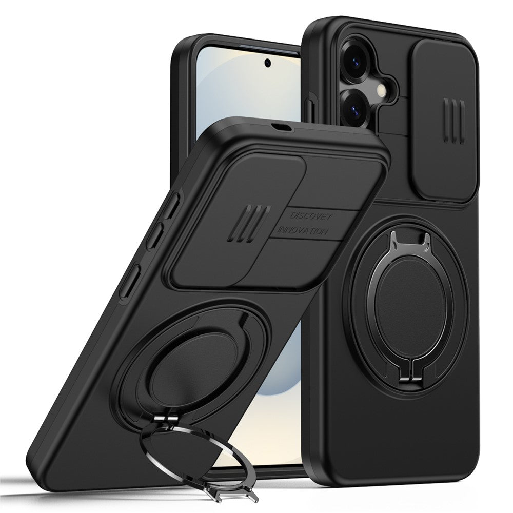 Magnetic Case For Samsung Galaxy S25  /  S24 Ring Kickstand Slide Camera Cover TPU PC Hybrid Phone Shell