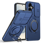 Magnetic Case For Samsung Galaxy S25  /  S24 Ring Kickstand Slide Camera Cover TPU PC Hybrid Phone Shell