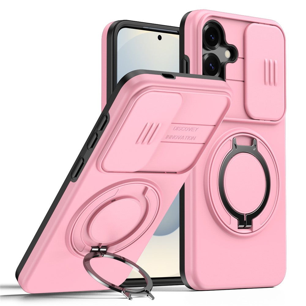 Magnetic Case For Samsung Galaxy S25  /  S24 Ring Kickstand Slide Camera Cover TPU PC Hybrid Phone Shell