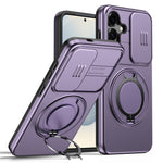 Magnetic Case For Samsung Galaxy S25  /  S24 Ring Kickstand Slide Camera Cover TPU PC Hybrid Phone Shell