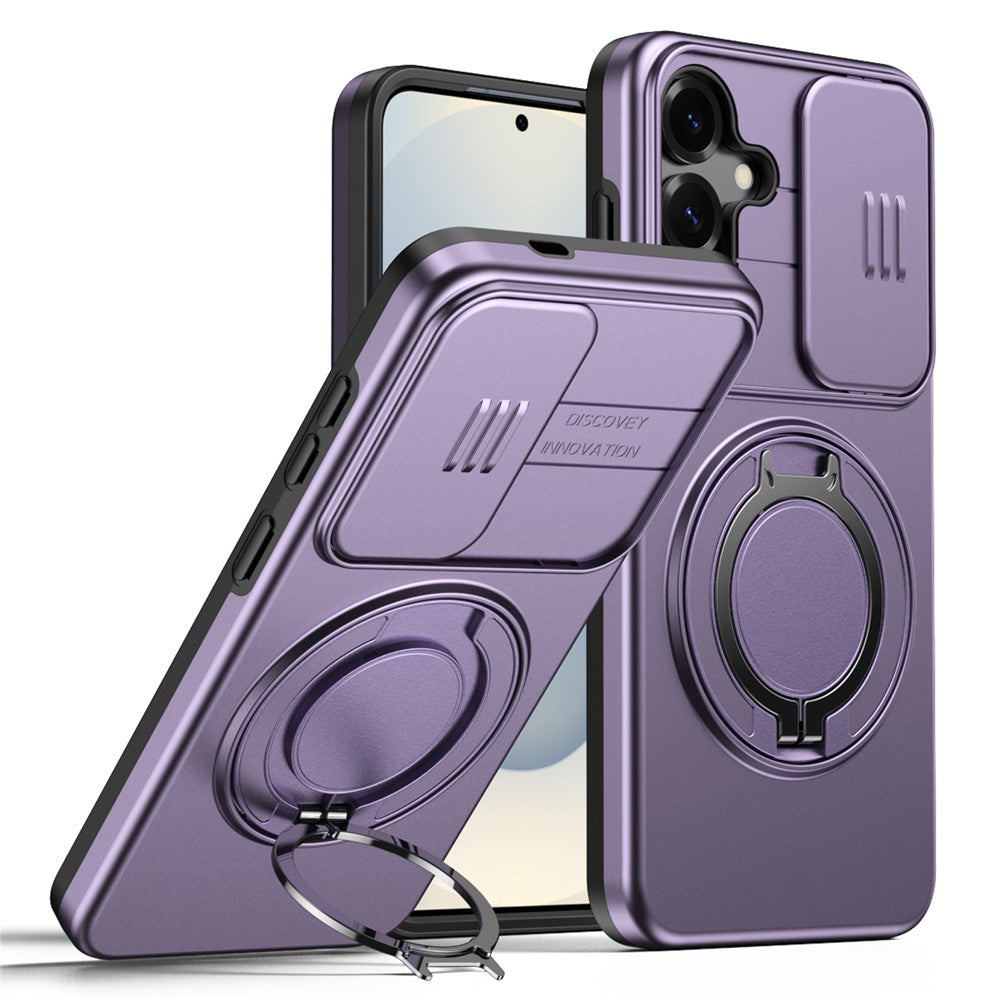 Magnetic Case For Samsung Galaxy S25  /  S24 Ring Kickstand Slide Camera Cover TPU PC Hybrid Phone Shell