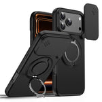 For iPhone 18 Pro Max / 17 Pro Max Magnetic Case Ring Kickstand Slide Camera Cover TPU PC Hybrid Phone Shell