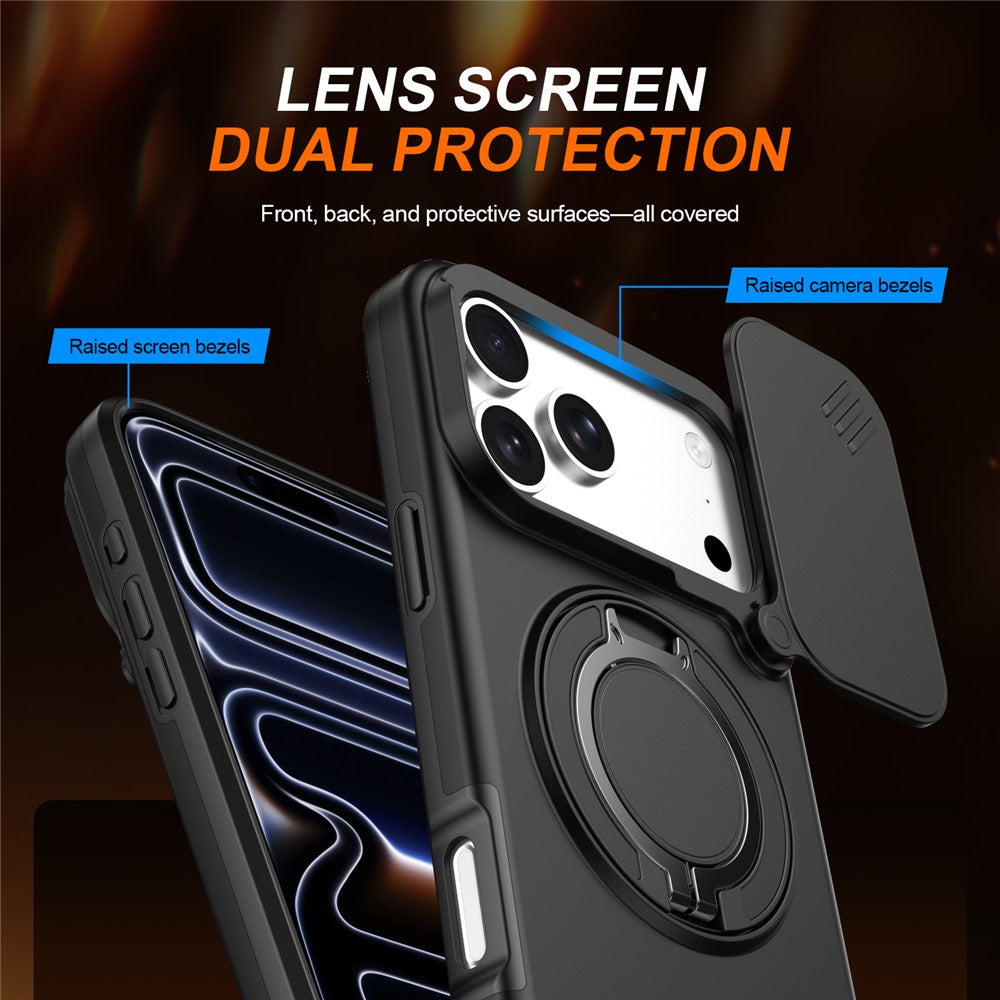 For iPhone 18 Pro Max / 17 Pro Max Magnetic Case Ring Kickstand Slide Camera Cover TPU PC Hybrid Phone Shell