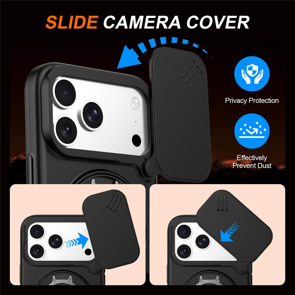 For iPhone 18 Pro Max / 17 Pro Max Magnetic Case Ring Kickstand Slide Camera Cover TPU PC Hybrid Phone Shell
