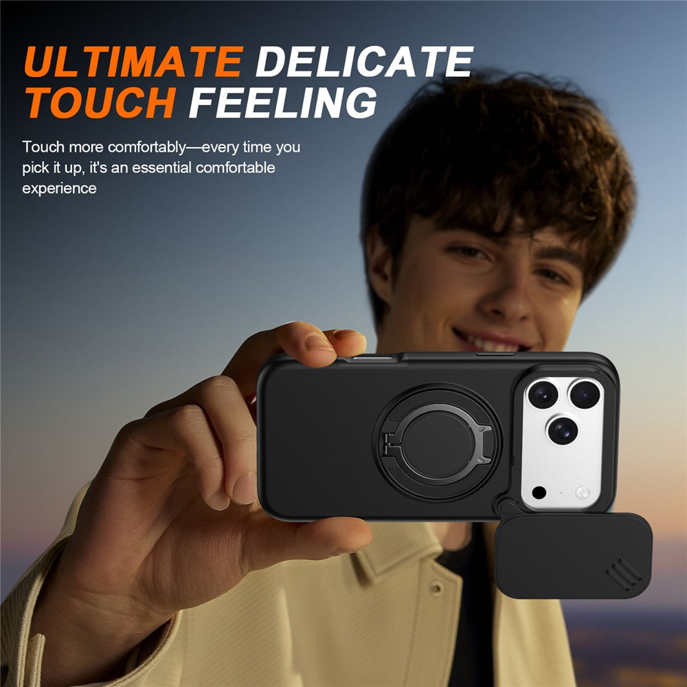 For iPhone 18 Pro Max / 17 Pro Max Magnetic Case Ring Kickstand Slide Camera Cover TPU PC Hybrid Phone Shell