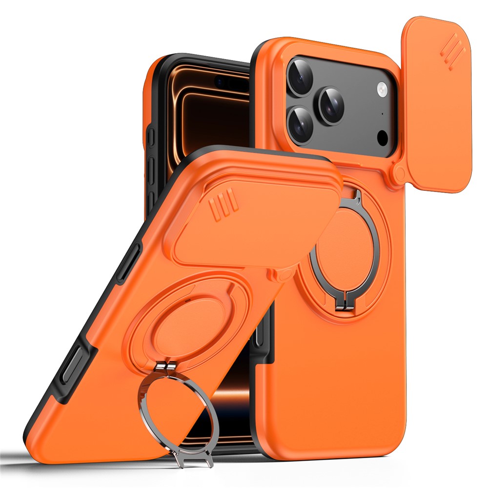 For iPhone 18 Pro Max / 17 Pro Max Magnetic Case Ring Kickstand Slide Camera Cover TPU PC Hybrid Phone Shell