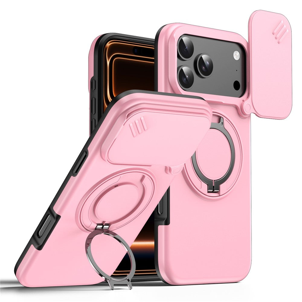 For iPhone 18 Pro Max / 17 Pro Max Magnetic Case Ring Kickstand Slide Camera Cover TPU PC Hybrid Phone Shell