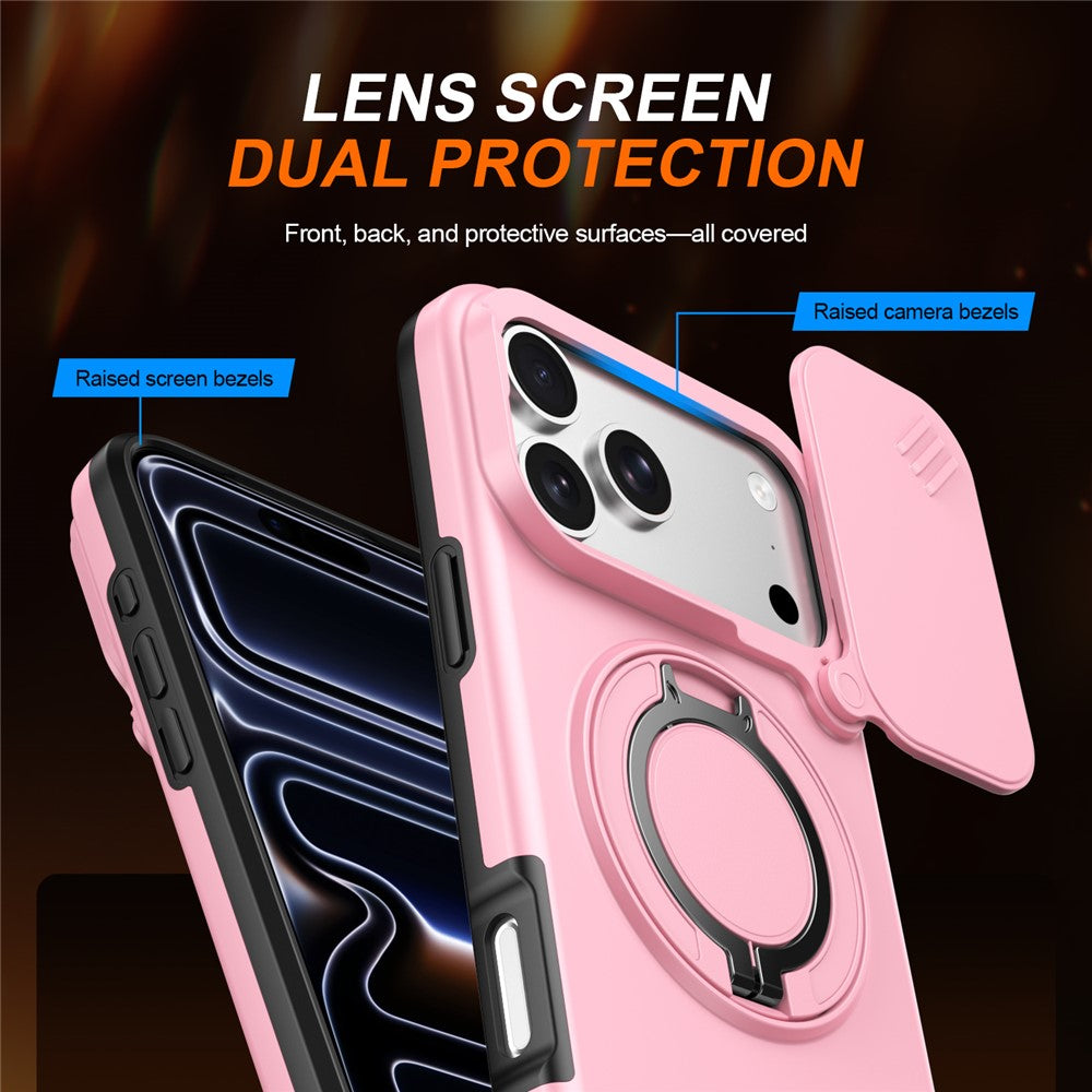 iPhone 17 Pro Max Hybridskal med Ringställ & Kameraskydd - Rosa