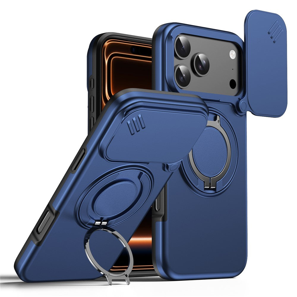 For iPhone 18 Pro / 17 Pro Magnetic Case Ring Kickstand Slide Camera Cover TPU PC Hybrid Phone Shell