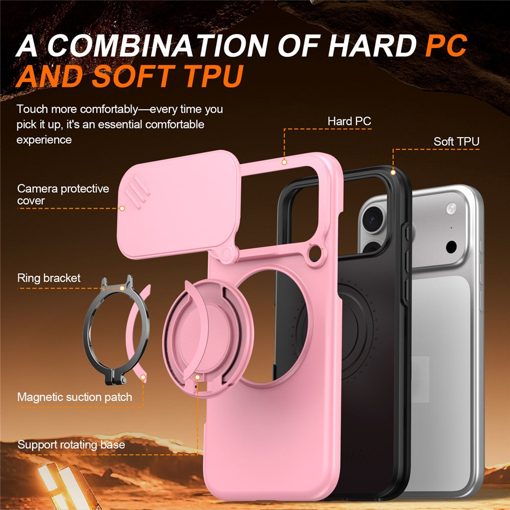 iPhone 17 Pro Hybridskal med Ringställ & Kameraskydd - Rosa
