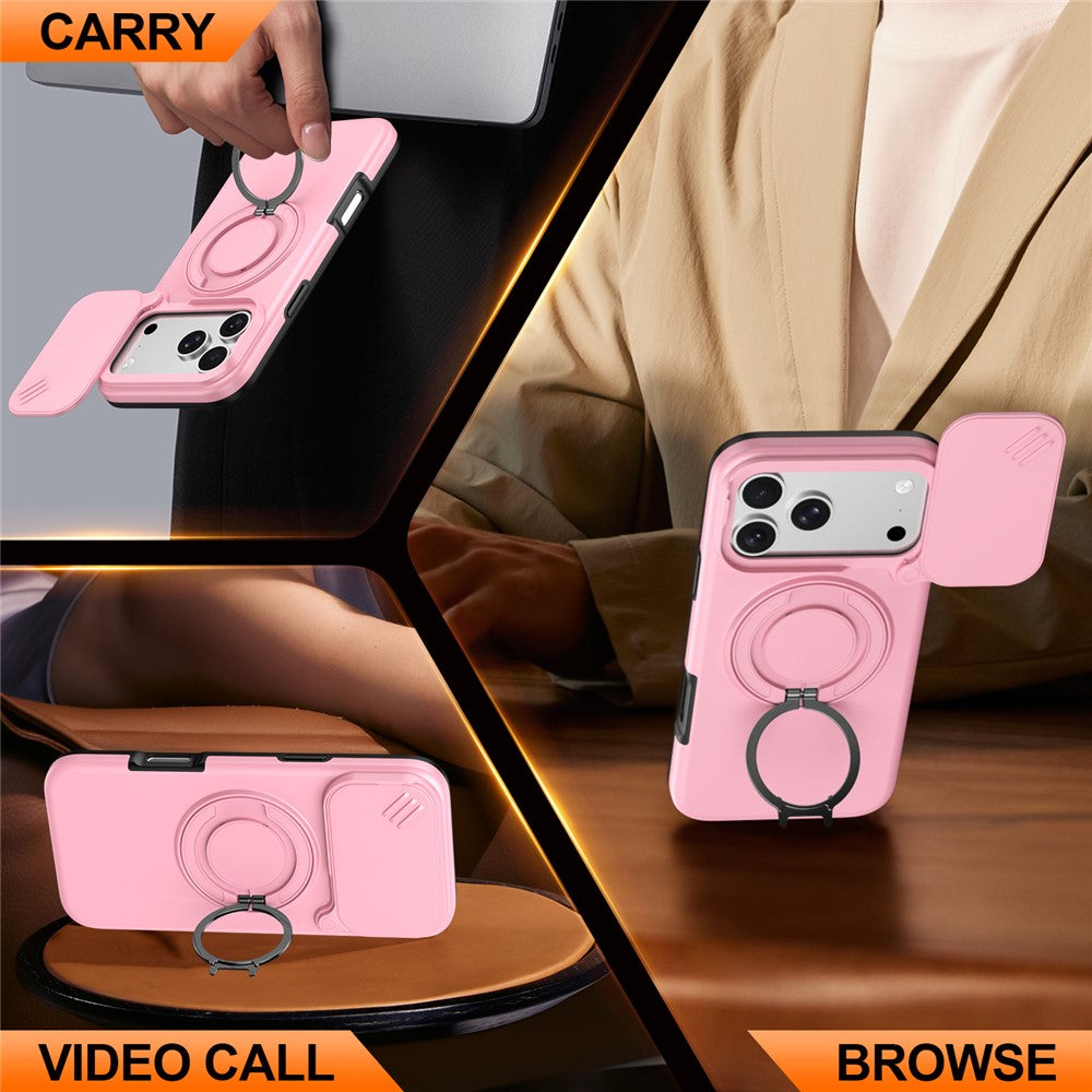 iPhone 17 Pro Hybridskal med Ringställ & Kameraskydd - Rosa