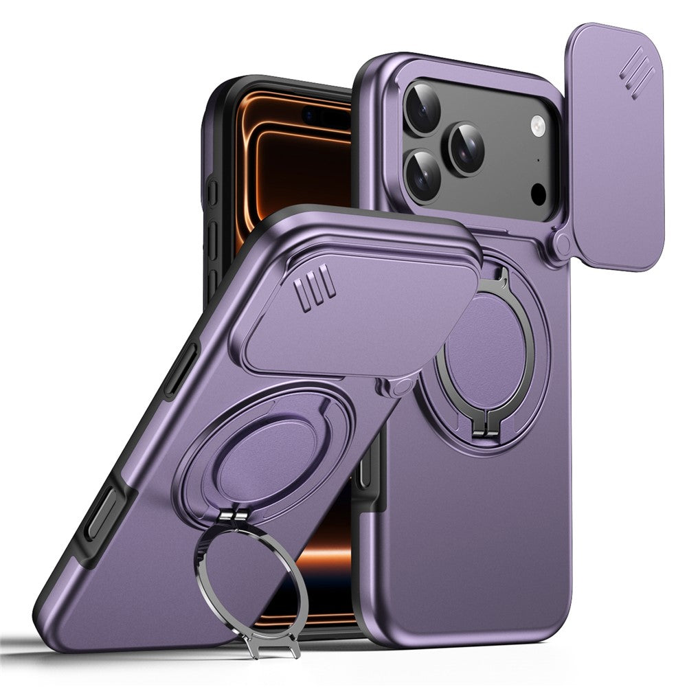 For iPhone 18 Pro / 17 Pro Magnetic Case Ring Kickstand Slide Camera Cover TPU PC Hybrid Phone Shell