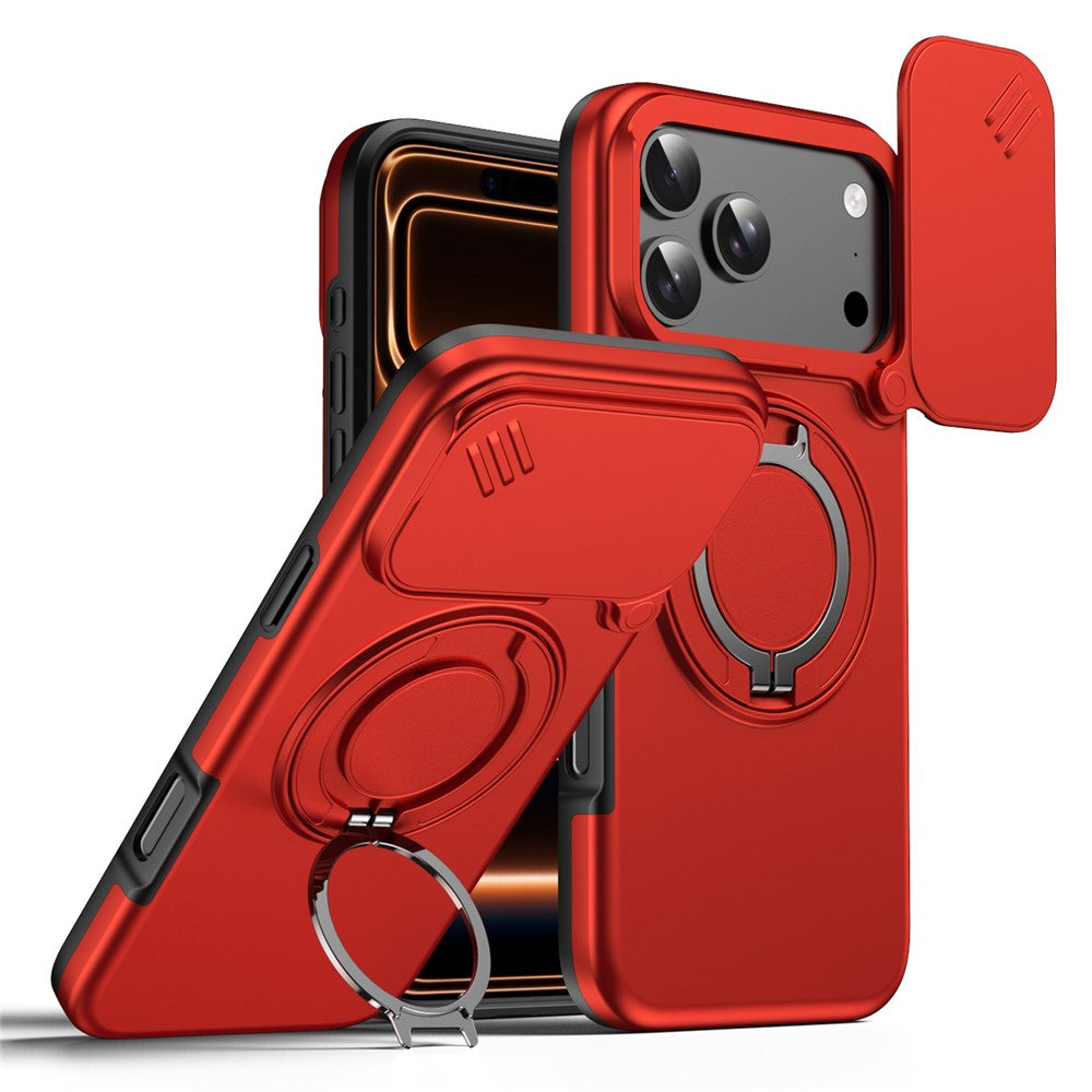 For iPhone 18 Pro / 17 Pro Magnetic Case Ring Kickstand Slide Camera Cover TPU PC Hybrid Phone Shell