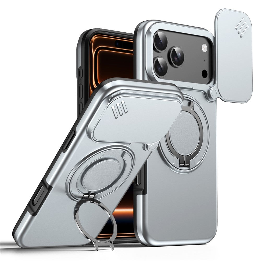 For iPhone 18 Pro / 17 Pro Magnetic Case Ring Kickstand Slide Camera Cover TPU PC Hybrid Phone Shell