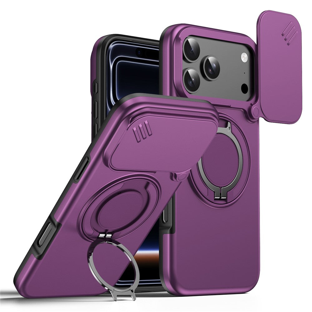 For iPhone 18 Pro / 17 Pro Magnetic Case Ring Kickstand Slide Camera Cover TPU PC Hybrid Phone Shell