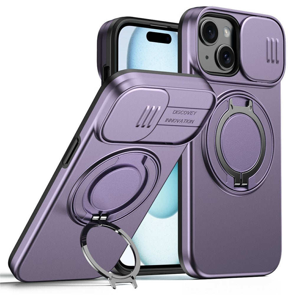 Magnetisk Cover Til iPhone 15 Plus / 14 Plus Ring Støttefod Skydbart Kameracover TPU PC Hybrid Telefoncover