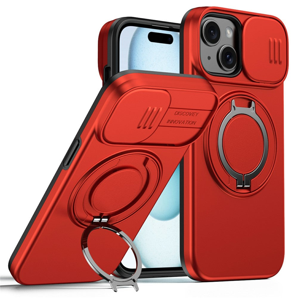 Magnetiskt fodral till iPhone 15 Plus / 14 Plus Ringstöd Skjutbart kameralock TPU PC Hybridtelefonskal