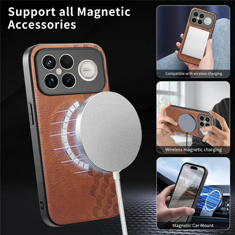 Magnetic Phone Case For Xiaomi Redmi K90 Pro Max 5G  /  Poco F8 Ultra Mobile Back Cover with Grid Pattern Protective PU Leather + PC Cover
