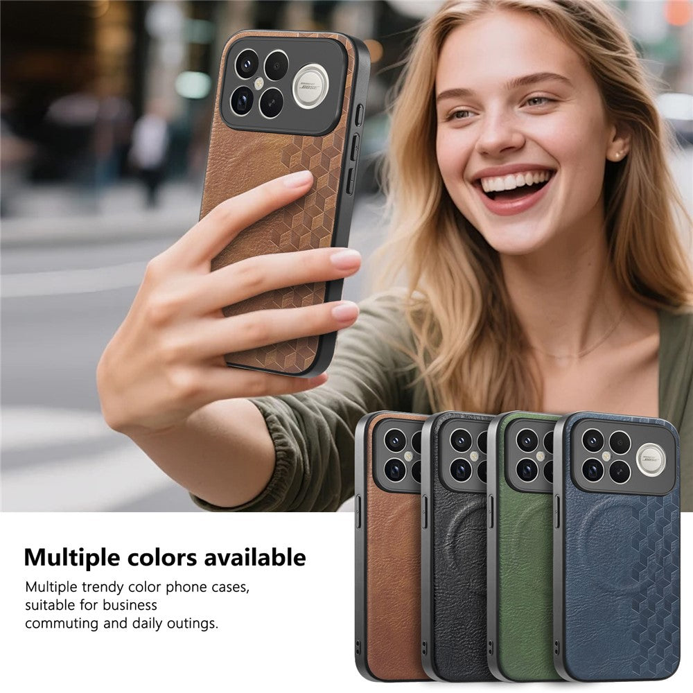 Magnetic Phone Case For Xiaomi Redmi K90 Pro Max 5G  /  Poco F8 Ultra Mobile Back Cover with Grid Pattern Protective PU Leather + PC Cover