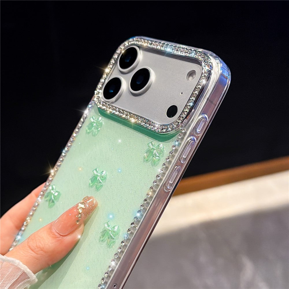 For iPhone 18 Pro Max / 17 Pro Max Case Rhinestone Aurora Butterfly Bow Glitter TPU + PC IMD Phone Cover