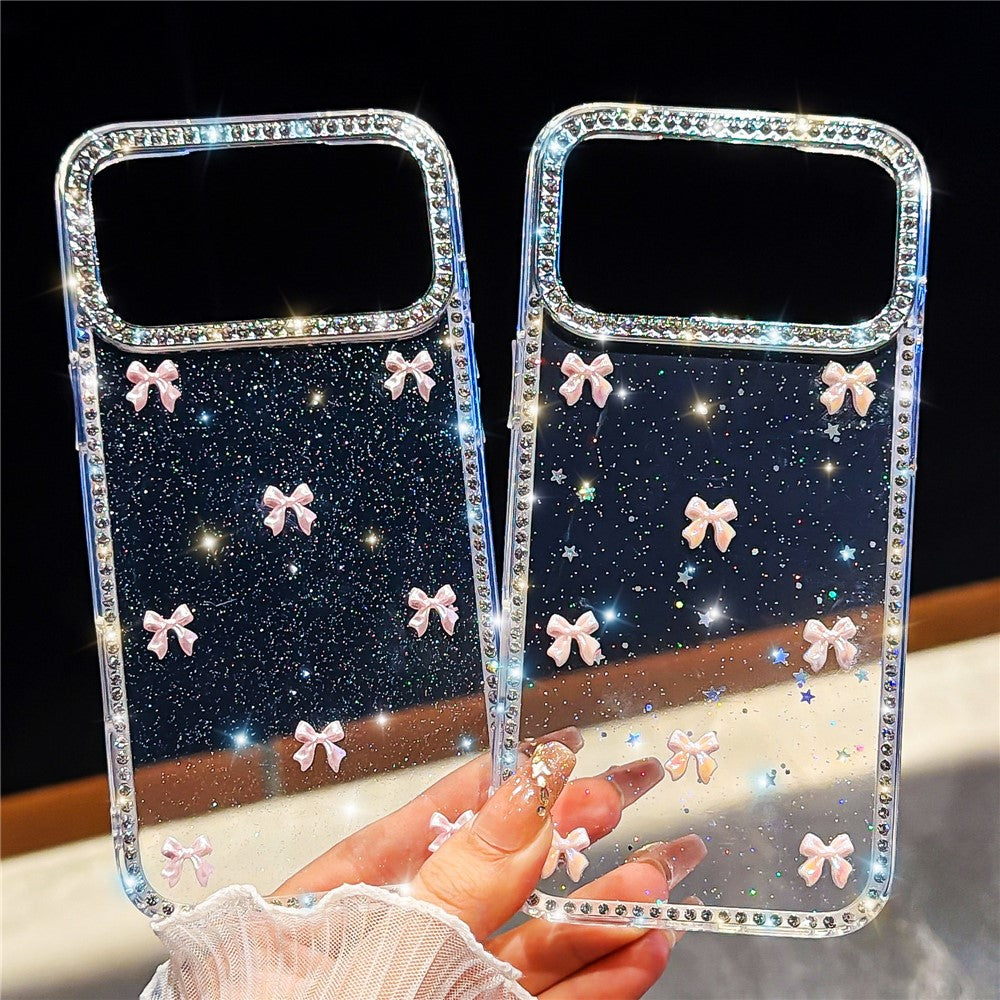 For iPhone 18 Pro Max / 17 Pro Max Case Rhinestone Aurora Butterfly Bow Glitter TPU + PC IMD Phone Cover