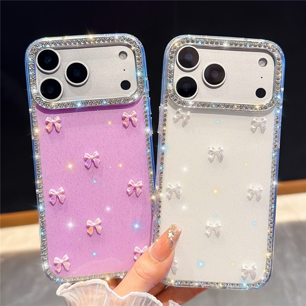 For iPhone 18 Pro Max / 17 Pro Max Case Rhinestone Aurora Butterfly Bow Glitter TPU + PC IMD Phone Cover