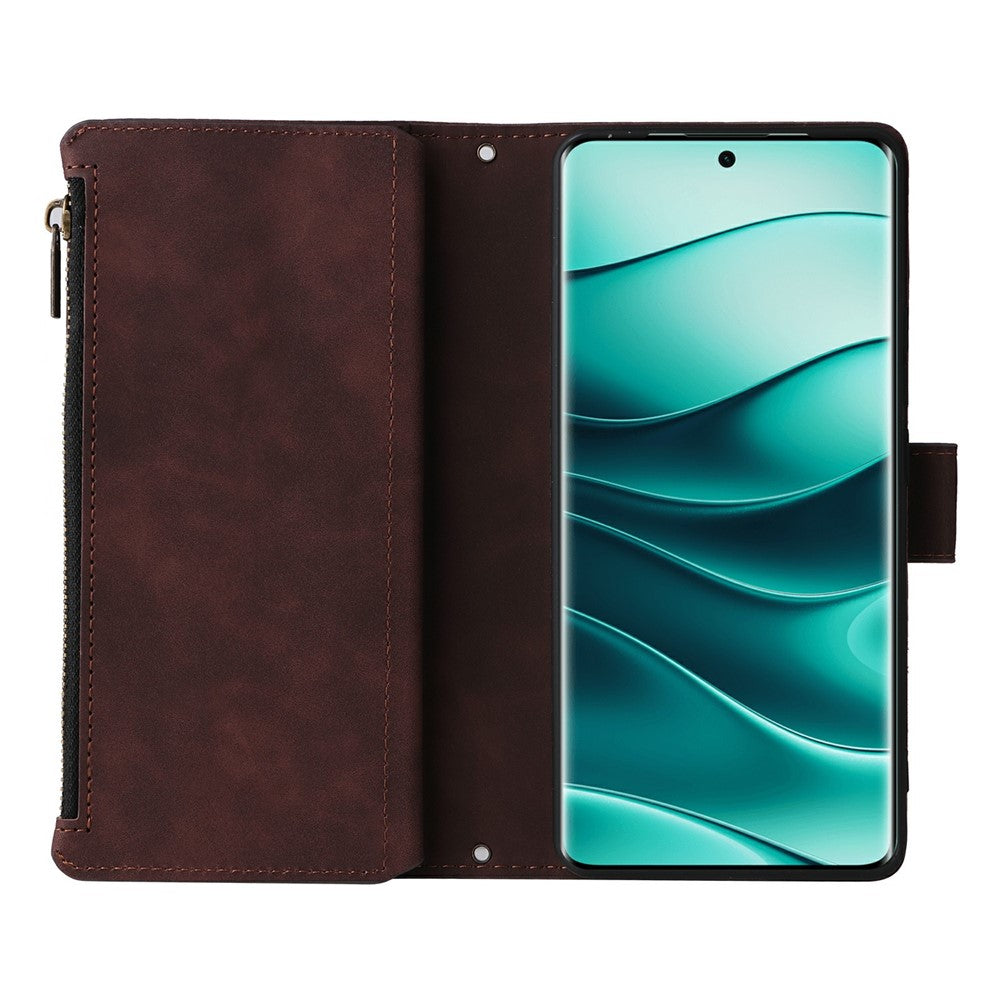 For Xiaomi Poco M8 5G  /  Redmi Note 15 5G (Global)  /  15 4G (Global) Case Zipper Wallet Multiple Card Slots Leather Phone Cover with Wrist Strap